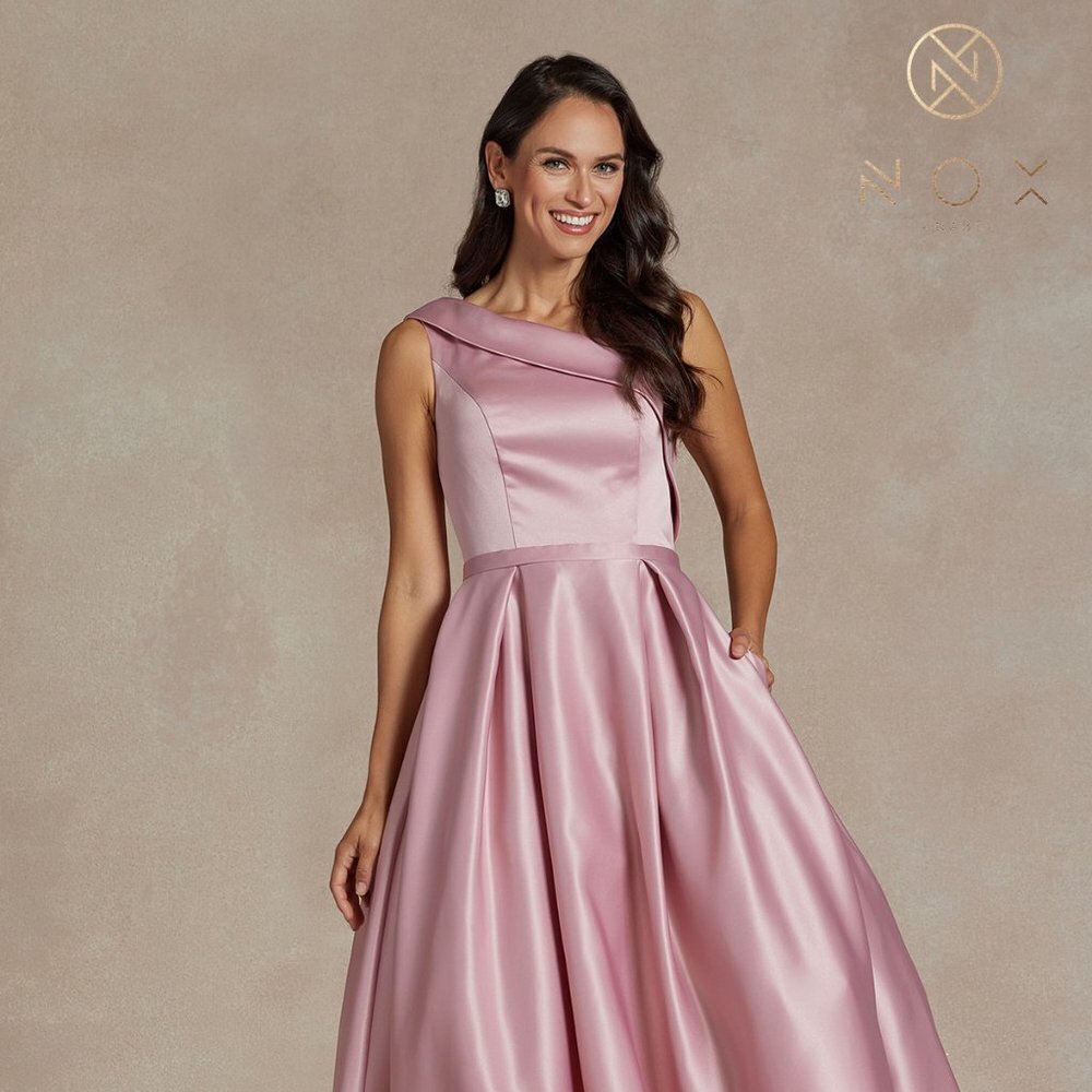 NEW LONG ONE SHOULDER A-LINE SILHOUETTE SLEEVELESS DRESS WITH ZIP BACK NX JE931